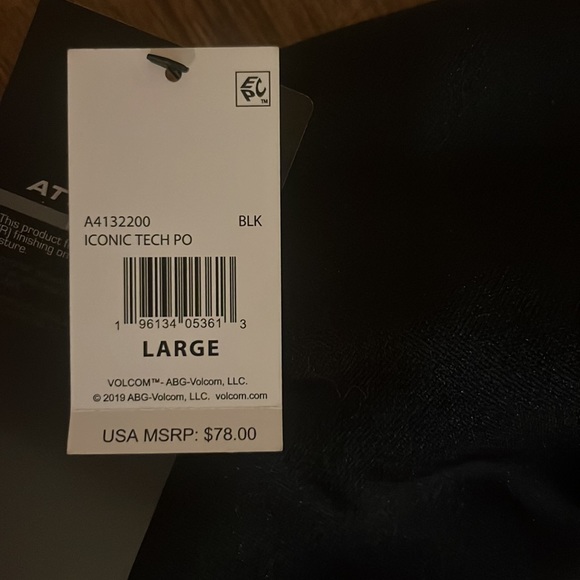 NWT Men’s Large Volcom “Iconic Tech Pullover Hoodie-Black” - Picture 7 of 11